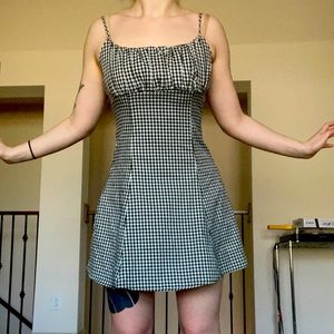 Gingham checkered mini flare dress